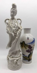 Homco Mother of Mercy Figurine & Asian Landscape Vase Mixed Lot