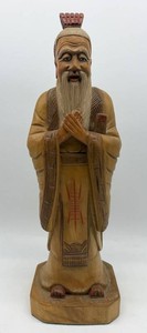 Vintage 12 in Hand-Carved Wooden Confucius Scholar Figure