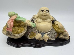 Laughing Buddha Figurine With Lotus and Gold Ingots