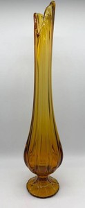 Vintage Mid Century Amber Glass Swung Vase - 16.5