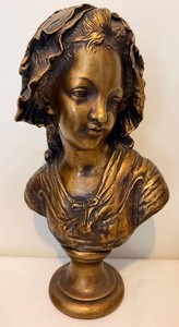 Vintage Decorative Bronze-Tone French Style Milkmaid Girl Portrait Bust - 20 in
