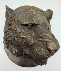 Vintage 3D Metal Lion Head Relief Wall Plaque - 8 X 6 in