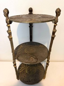 Antique Ornate Three-Tier Cherub Accent Stand - 22 Inch