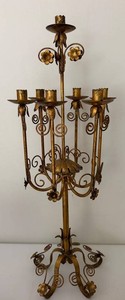 Vintage Toleware Six-Light Floor Candelabrum