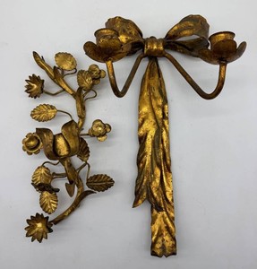 Vintage 2-Piece Toleware Floral Wall Sconce & Applique