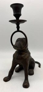 Antique Seated Dog Candle Holder - 9 in