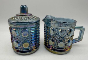 Vintage Indiana Glass Windsor Blue Carnival Glass Sugar & Creamer Set