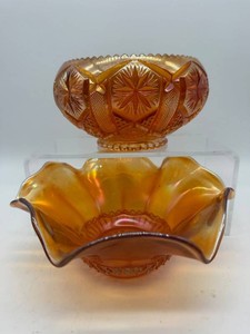 Vintage Imperial Marigold Carnival Glass Bowls - Star and File (Lot of 2)