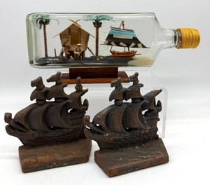 Vintage Bottle Diorama & Ship Bookends