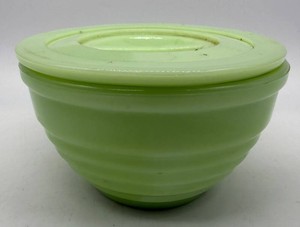 Vintage Jeannette Glass Jadeite Dripping Bowl Beehive Jar With Lid