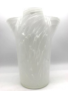 White Art Glass Ruffled Vase - 10 Inch