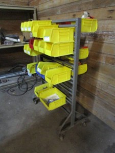 Rolling Parts Bin Rack & Contents