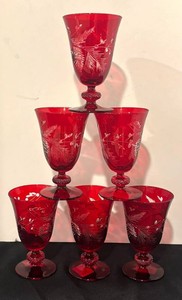 A - Set of Six Williams Sonoma Pinecone Red Goblets
