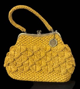 A - Patricia Nash Laureana Yellow Scalloped Raffia Frame Satchel Bag Handbag