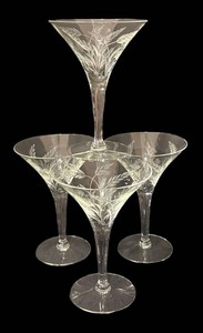 A - Set of Four Vintage Etched Crystal Martini Glasses