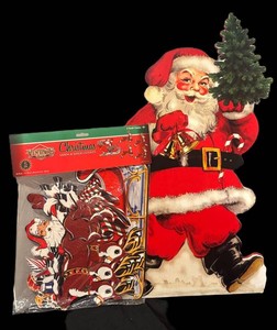 A - Wooden Santa Decor and Christmas Santa with Reindeer Cardboard Cut Outs