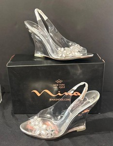 A - Nina Mahli Clear Dress Wedge Sandals Size 9