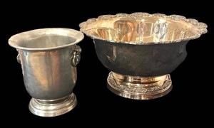 A - Vintage Silver-Plated Serving Bowl & Champagne Bucket