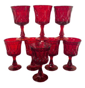 A - Set of 8 Vintage Noritake Perspective Ruby Red  Stemmed Goblets
