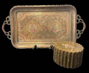 A - Vintage Brass Tray & Decorative Box