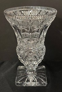 A - Vintage Diamond & Fan Pattern Cut Crystal Vase