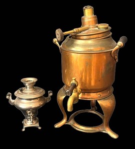 A - Two Vintage Copper-Tone & Silver-Tone Samovars