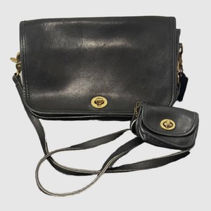 A - Vintage Coach Black Leather Handbag with Coin Purse