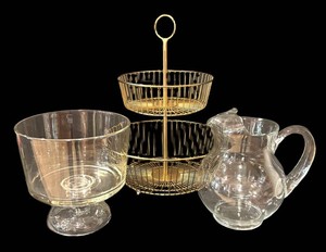 A - Two-Tier Basket, Pedestal Bowl & Glass Pitcher