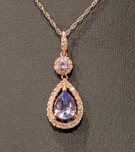 C - 14k Rose Gold Necklace With Tanzanite Teardrop Pendant 18