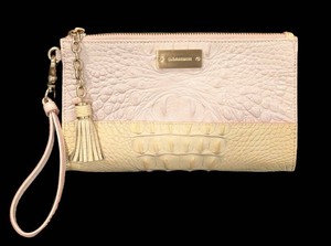 B - Brahmin Daisy Pink and Cream Croc-Embossed Wristlet