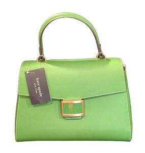B - Kate Spade Katy Medium Textured Leather Top Handle Flap Bag Green K8863 NWT