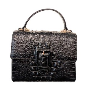 B - Brahmin Small Hallie Black Melbourne Croc-Embossed Leather Satchel