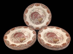 B - Turkey Plates - Johnson Bros Autumn Monarch (Lot of 9)