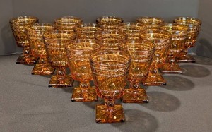 B - Set of 16 Vintage Amber Indiana Glass Park Lane Footed Goblets