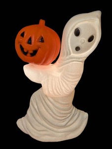 B - Vintage Halloween Blow Mold Ghost With Pumpkin 13in