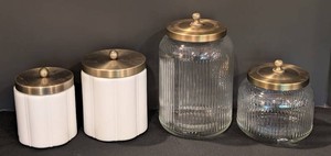 C - Decorative Canisters - Glass & Ceramic Set (Lot of 4)