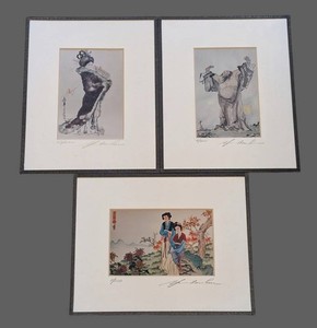 B - Set of 3 Yun Shan Lau Signed & Numbered Framed Lithograph Prints