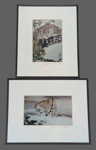 B - Pair of Yun Shan Lau Signed & Numbered Framed Big Cat Lithographs