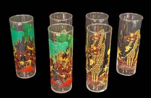 C - Vintage Federal Glass MCM Jungle Safari Highball Glasses - Set of 6