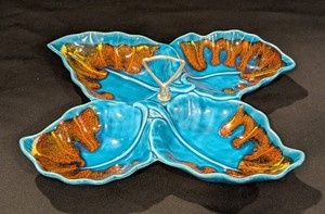 C - Vintage Divided Pottery Dish - California Leaf Form