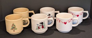 C - Holiday Mugs - Fiesta Seasonal Christmas Snowman & Heart (Lot of 6)