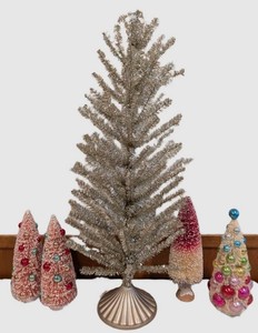 A - Decorative Faux Christmas Trees - Bottlebrush & Tinsel Group (Lot of 5)