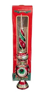 A - Vintage Shiny Brite Christopher Radko Glass Christmas Tree Topper Finial with Box
