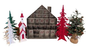A - Christmas Advent House & Decorative Trees Mixed Lot (Lot of 5)