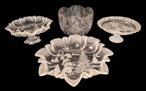 A - Mikasa Christmas Glass Serving Dishes & Holiday Platters  (Lot of 4)
