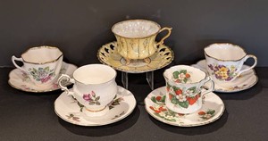 A - Bone China Teacup & Saucer Sets - Salisbury, Rosina & Hammersley (Lot of 5)