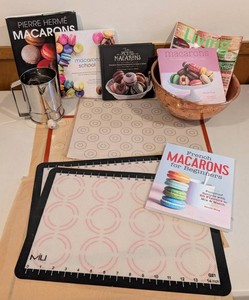 A - Macaron Baking Supplies - Mauviel Copper Bowl & Cookbooks Mixed Lot