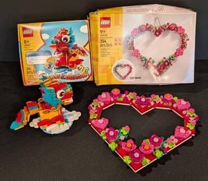 A - LEGO Building Set Pair - Year of the Dragon & Heart Ornament