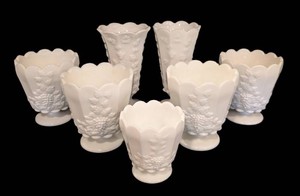 B - Milk Glass Vases - Grapevine Relief 7-Piece Set (Lot of 7)