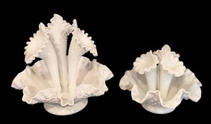 B - Vintage Fenton Milk Glass Epergne Pair